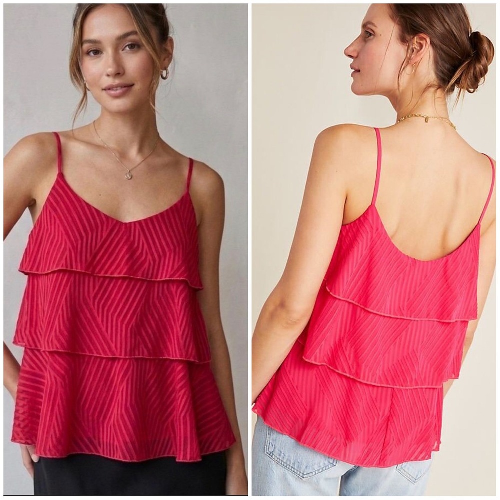 Amadi Anthropologie Amelie Magenta Tiered Chevron Stripe Camisole Tank Top Large